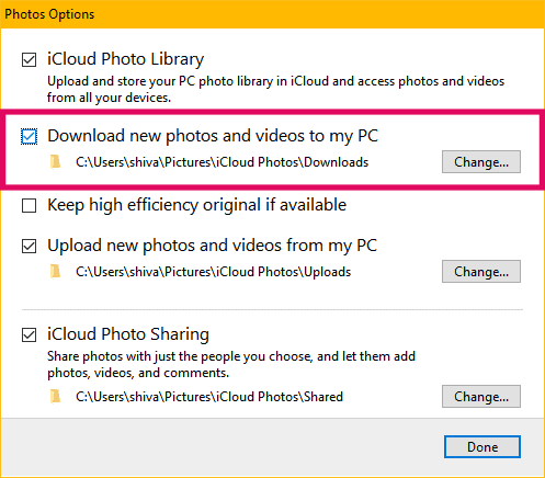 iCloud Photos sync options Windows