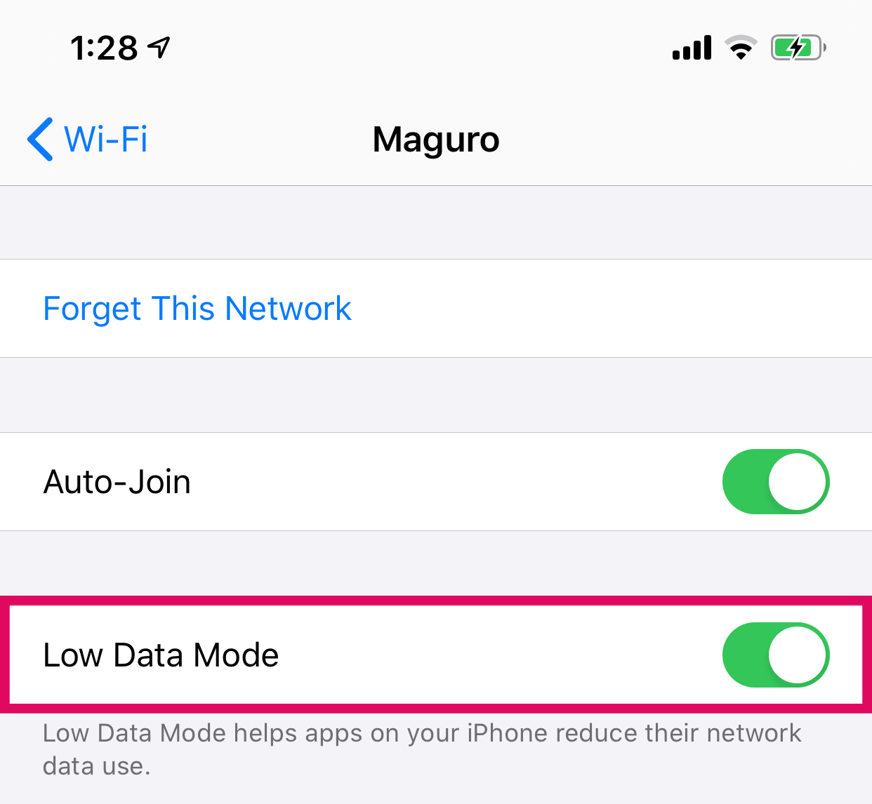 Turn On Low Data Mode WiFi iPhone Toggle Switch
