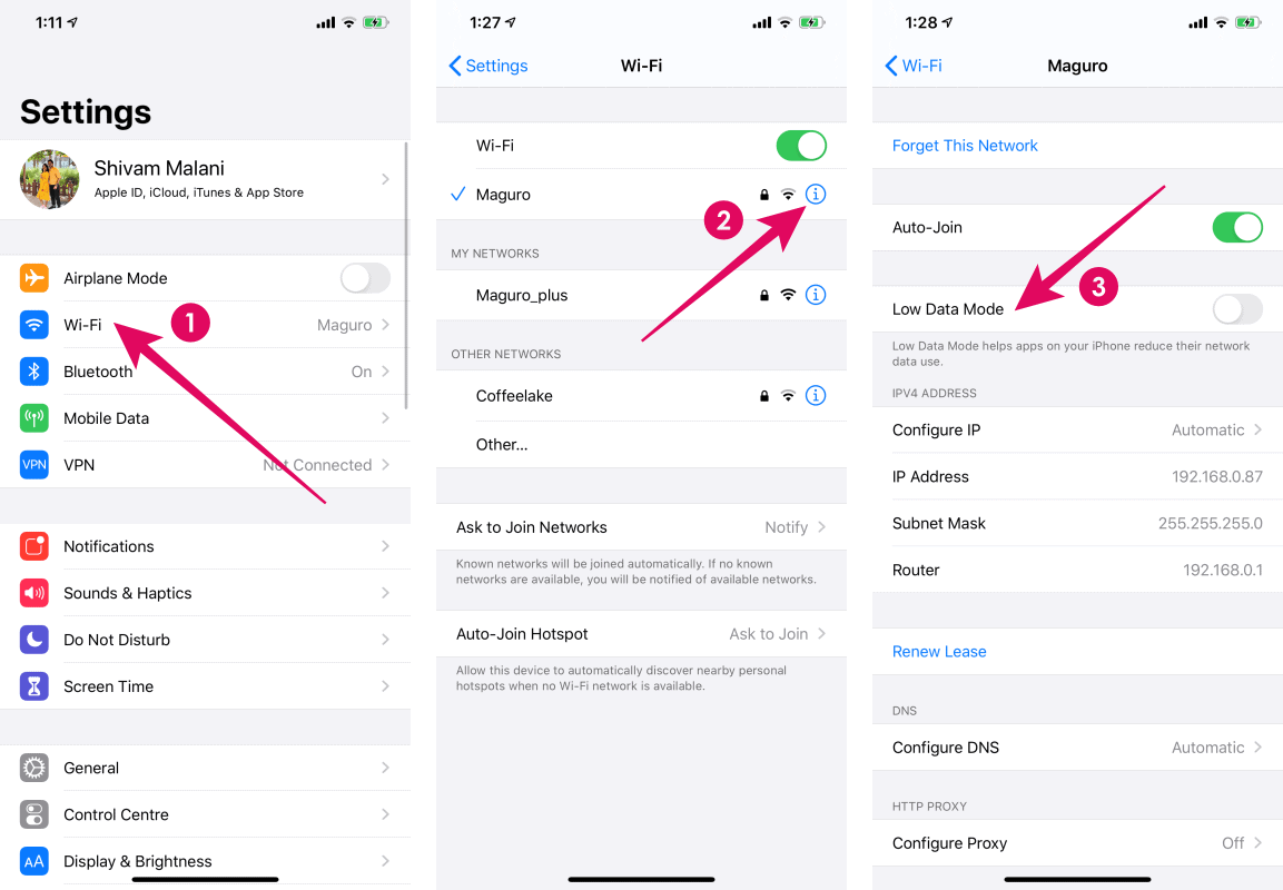 Enable Low Data Mode WiFi iPhone