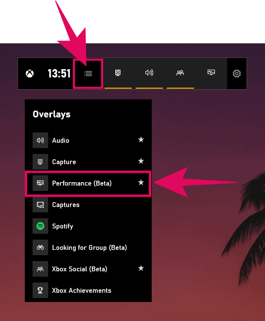Add Performance overlay as your favorite in the Windows 10 Game Bar