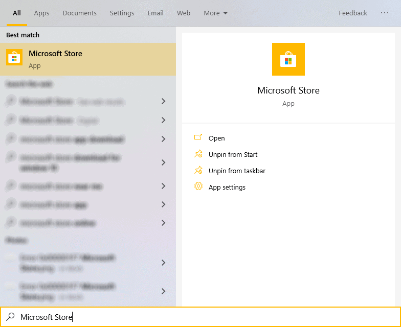 Open Microsoft Store from Start menu