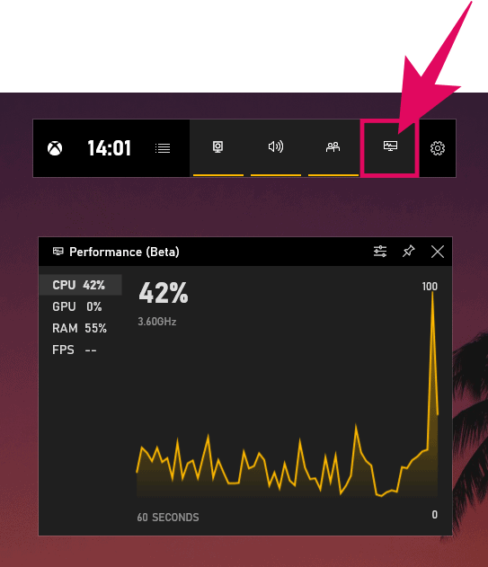 Open Performance Overlay window in Game Bar on Windows 10