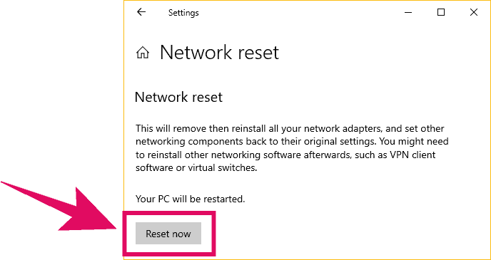 Reset Network on Windows 10