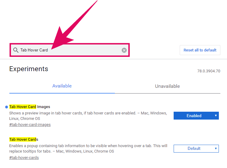 Search for "Tab Hover Card" Chrome flag