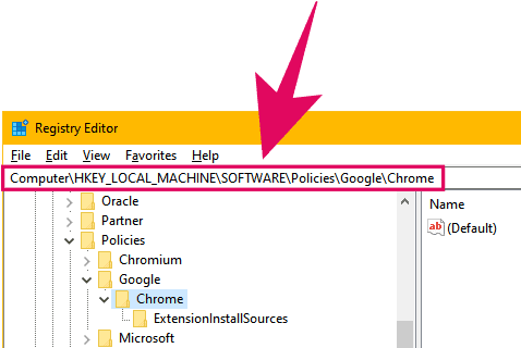 Access the Chrome policies registry values folder