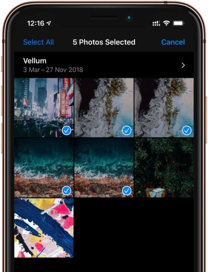 Select multiple photos iPhone Photos app