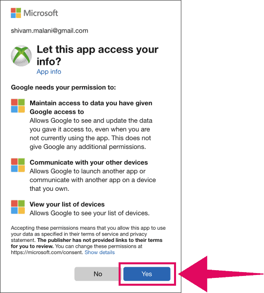 Allow Google access to Xbox