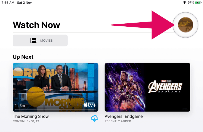 Tap the profile picture icon in Apple TV app