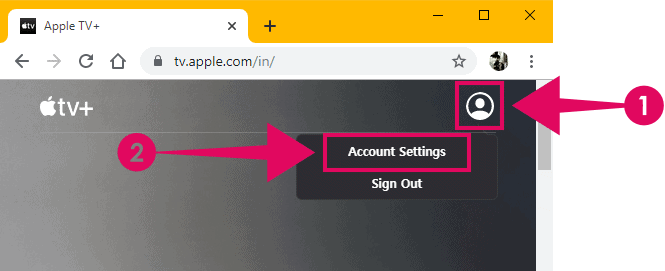 Access "Account Settings" menu from the Apple TV site