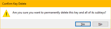 Confirm delete registry folder