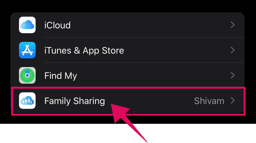 Access "Family Sharing" settings for your Apple account
