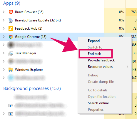 Google Chrome End Task