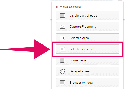Nimbus selected scroll screen capture option