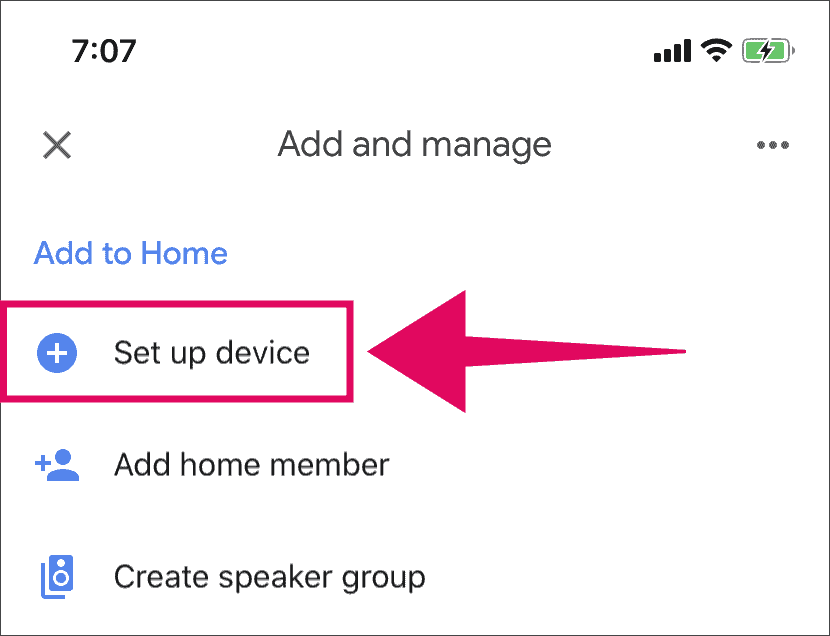 Tap "Set up device" in Google Home app