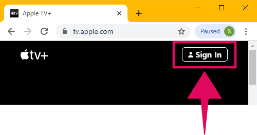 Click on the "Sign in" button on Apple TV website