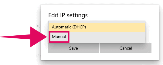 Manual IP settings Windows 10