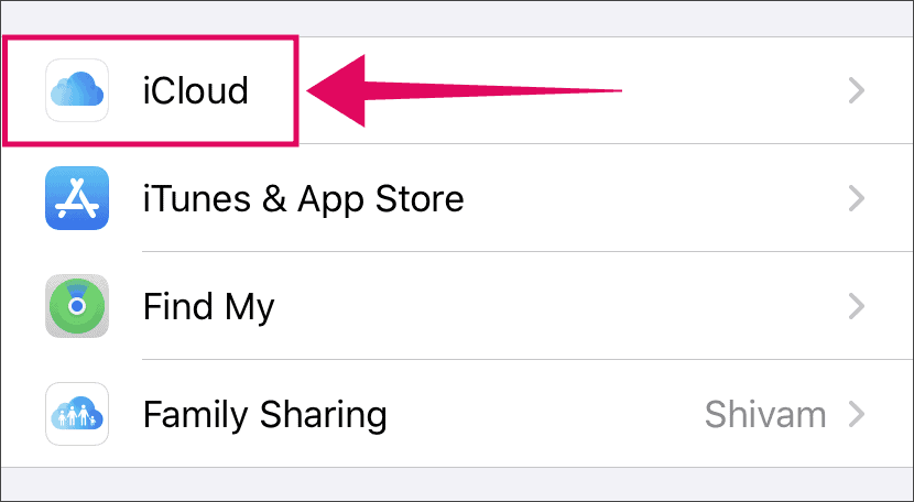 Open iCloud settings iPhone
