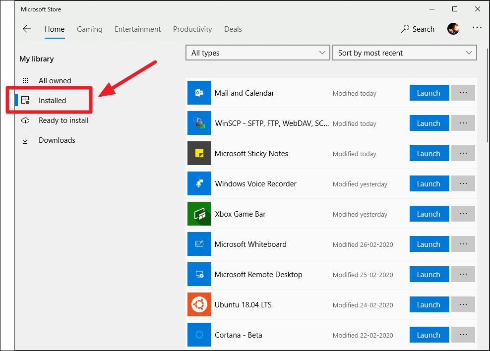 Installed Apps from Microsoft Store