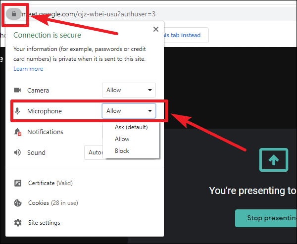 how to unmute the presentation in google meet