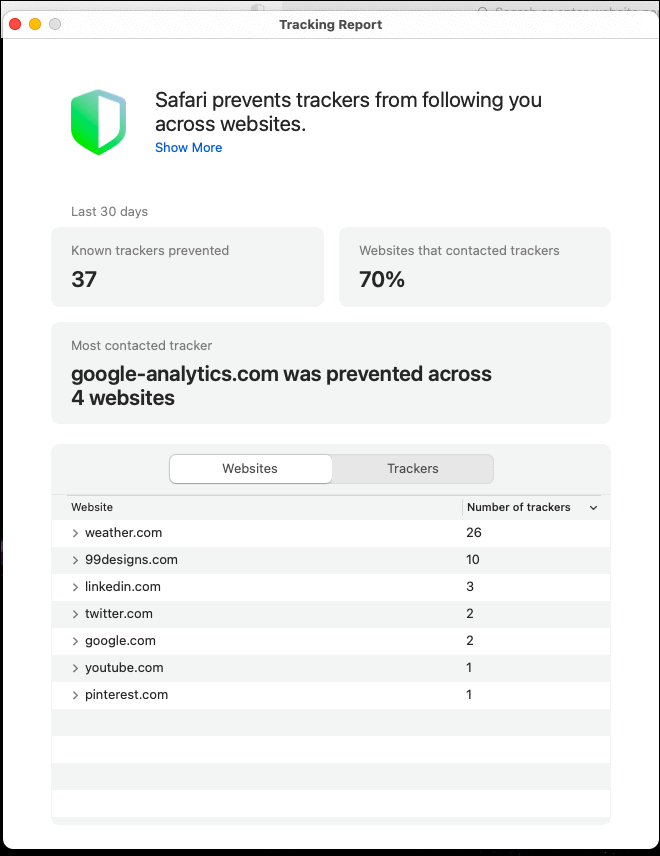 privacy report apple safari