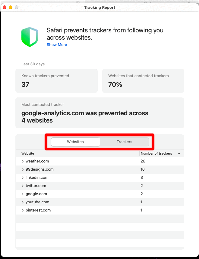 privacy report apple safari