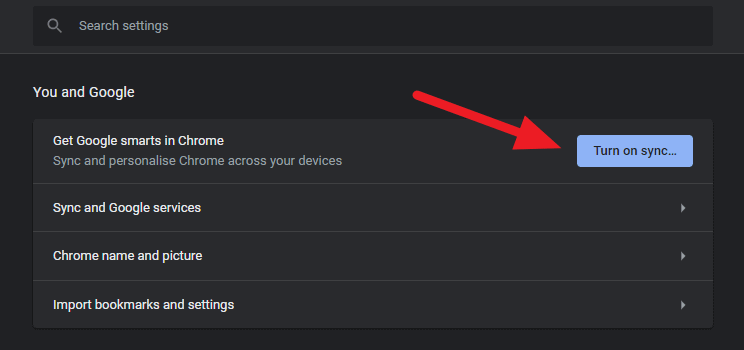 Chrome Turn on sync