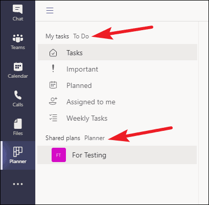 task by planner and to do in teams