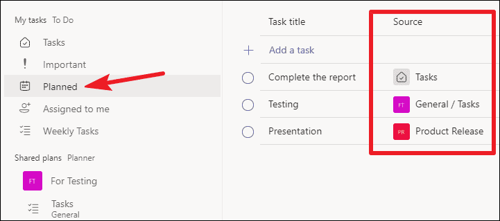 task by planner and to do in teams