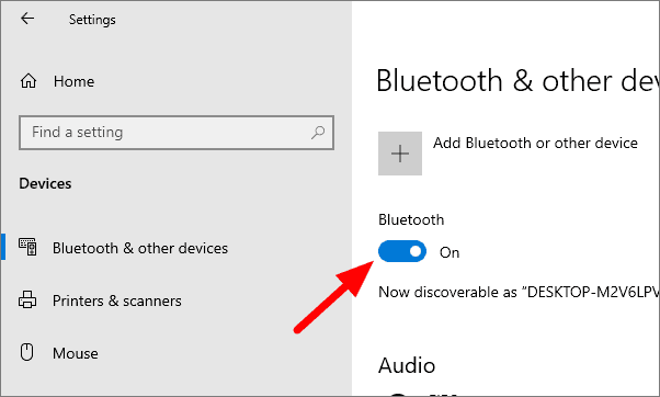 Turn on the Bluetooth option
