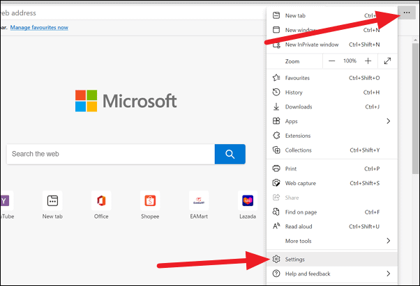 clearing cache and cookies on edge