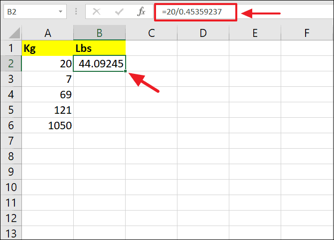 How To Convert Kg To Lbs In Excel