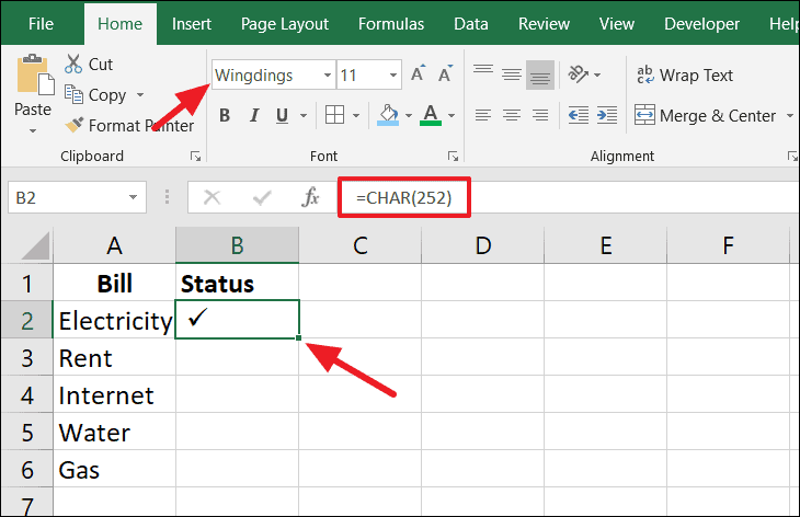 How to Insert a Check Mark in Excel