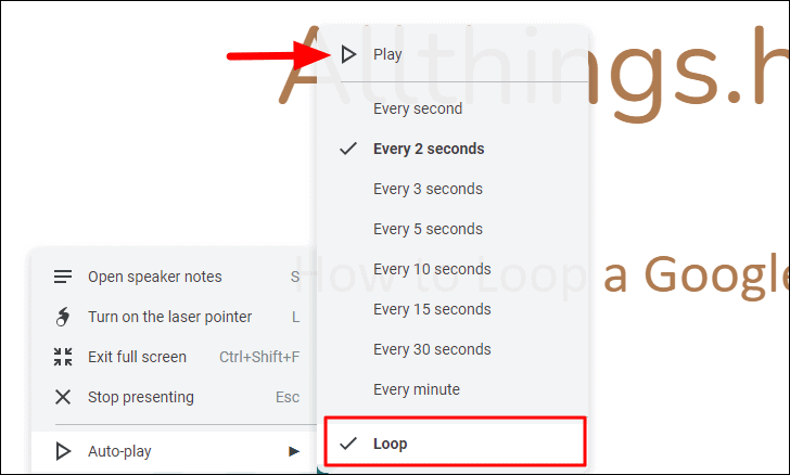 can a google slide presentation loop