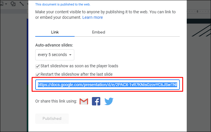 how to make a google slide presentation loop