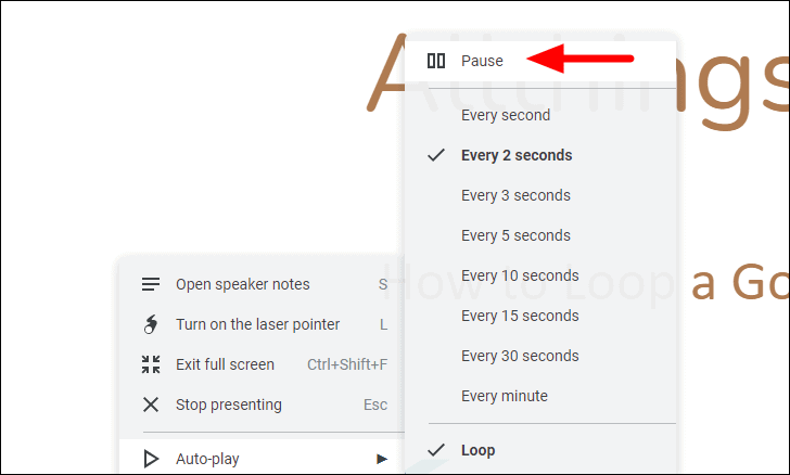 how to make a slides presentation loop