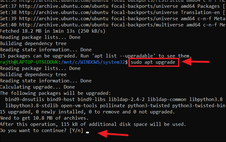 Upgrade command. What is WSL Ubuntu Terminal environment.