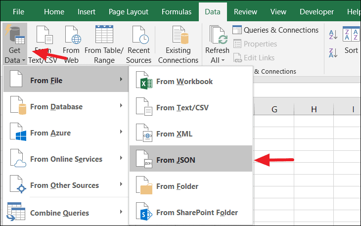 excel import json array of objects as table