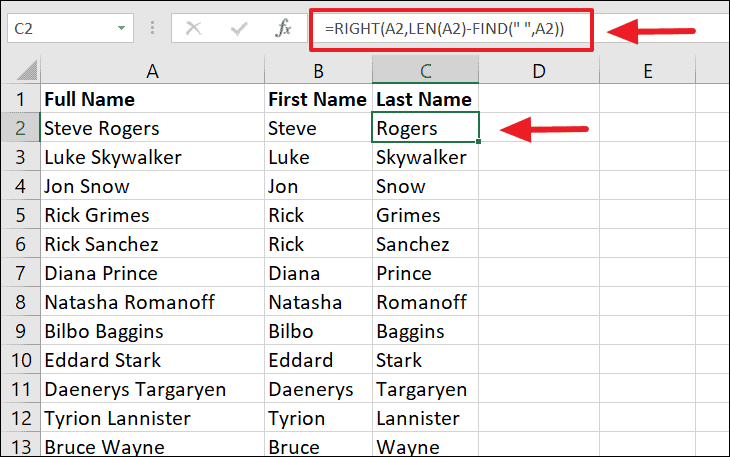 Separate First and Last Name in Excel (Split Names Using Formulas)