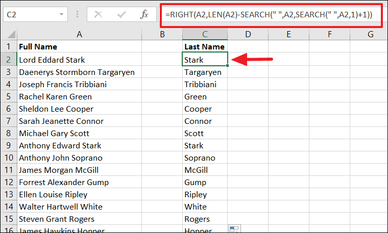 Remove middle initial from full name in Excel