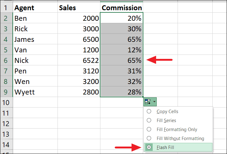 What does Clicking and Dragging the Fill Handle in Excel do?