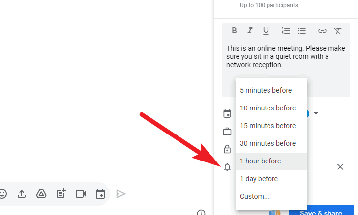 add reminder notification for google rooms event