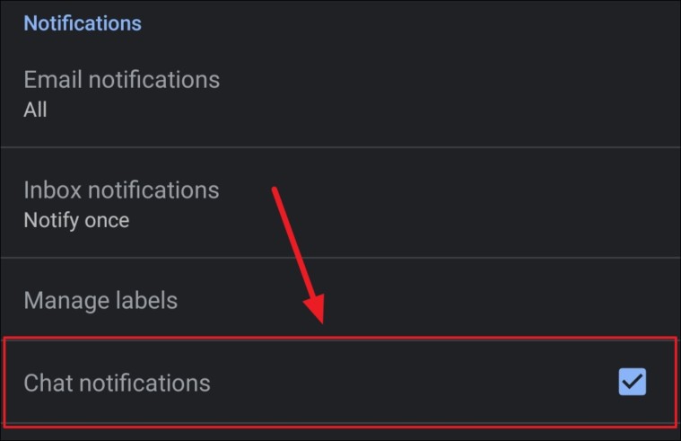 Disable google chat notifications in gmail for all on android