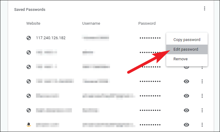 click kebab menu to edit or update saved passwords