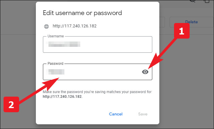 click on the eye icon to view, edit or update the saved passwords