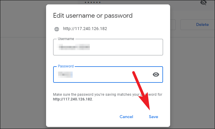 click save to edit or update saved passwords