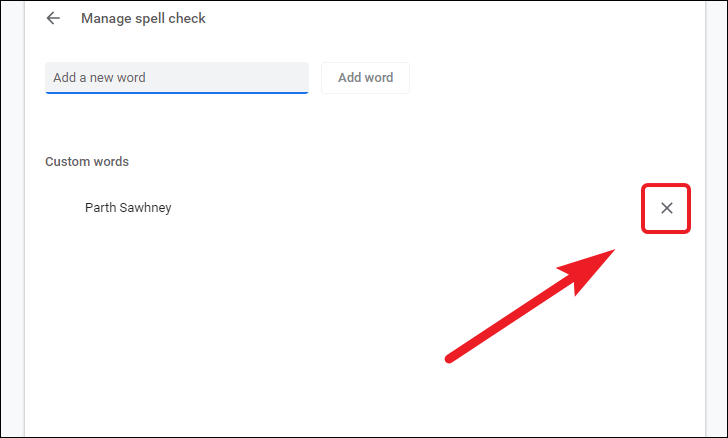 delete a custom word from Enhanced spell check in chrome