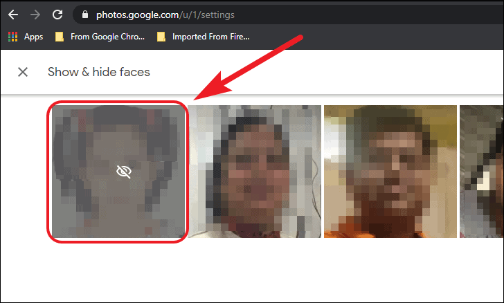 tap on the image of the person you want to hide in memories on google photos
