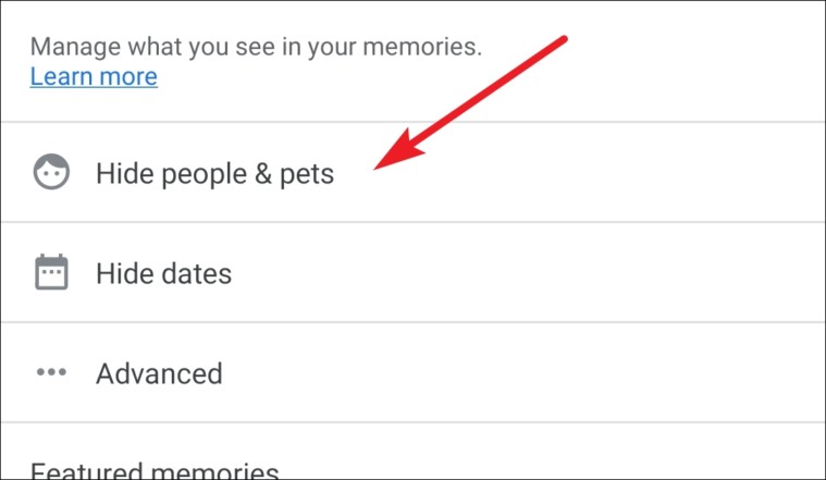 tap on hide people and pets option from the list