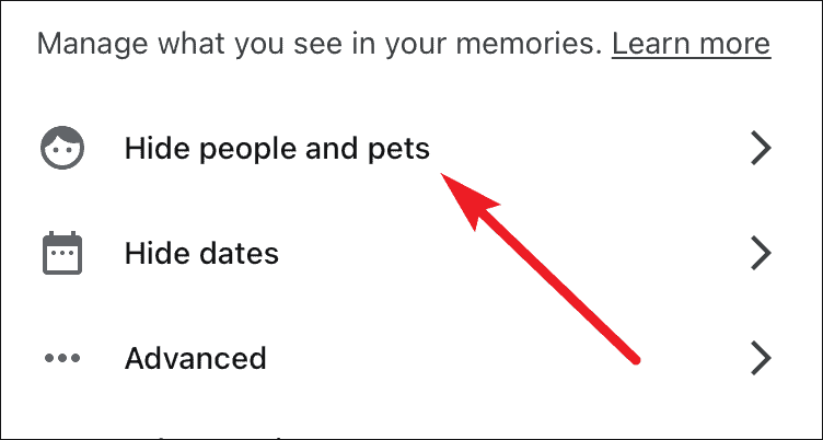 tap on hide people and pets option form the list