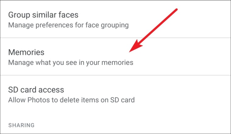 tap on memories option 